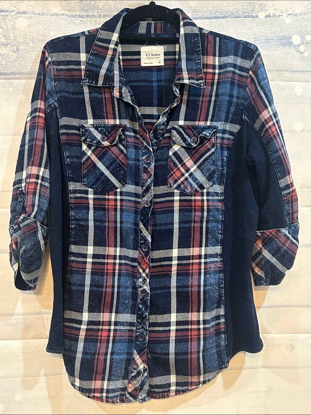Ci Sono Navy, Red & White Plaid Button-Down Shirt